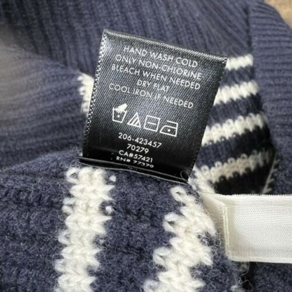Ann Taylor Striped Wool Cashmere Sweater Size L Navy Blue Off White - Picture 12 of 12